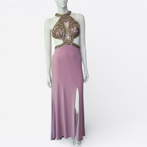 Camille La Vie Sequin Beaded And Rhinestone Cutout Halterneck GlamDress XS